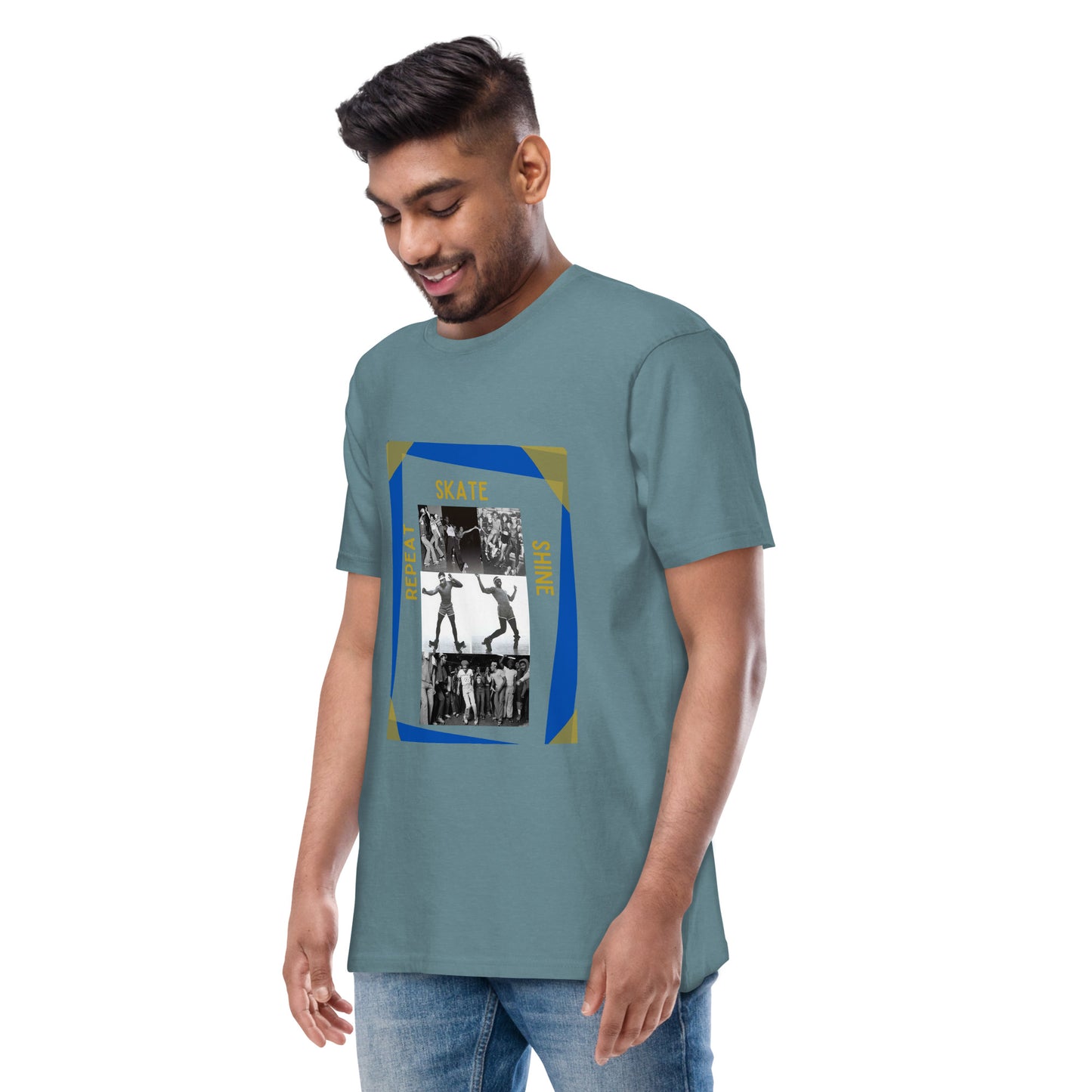 Skate Legends Men’s Premium Heavy Weight Tee - Blue Frame