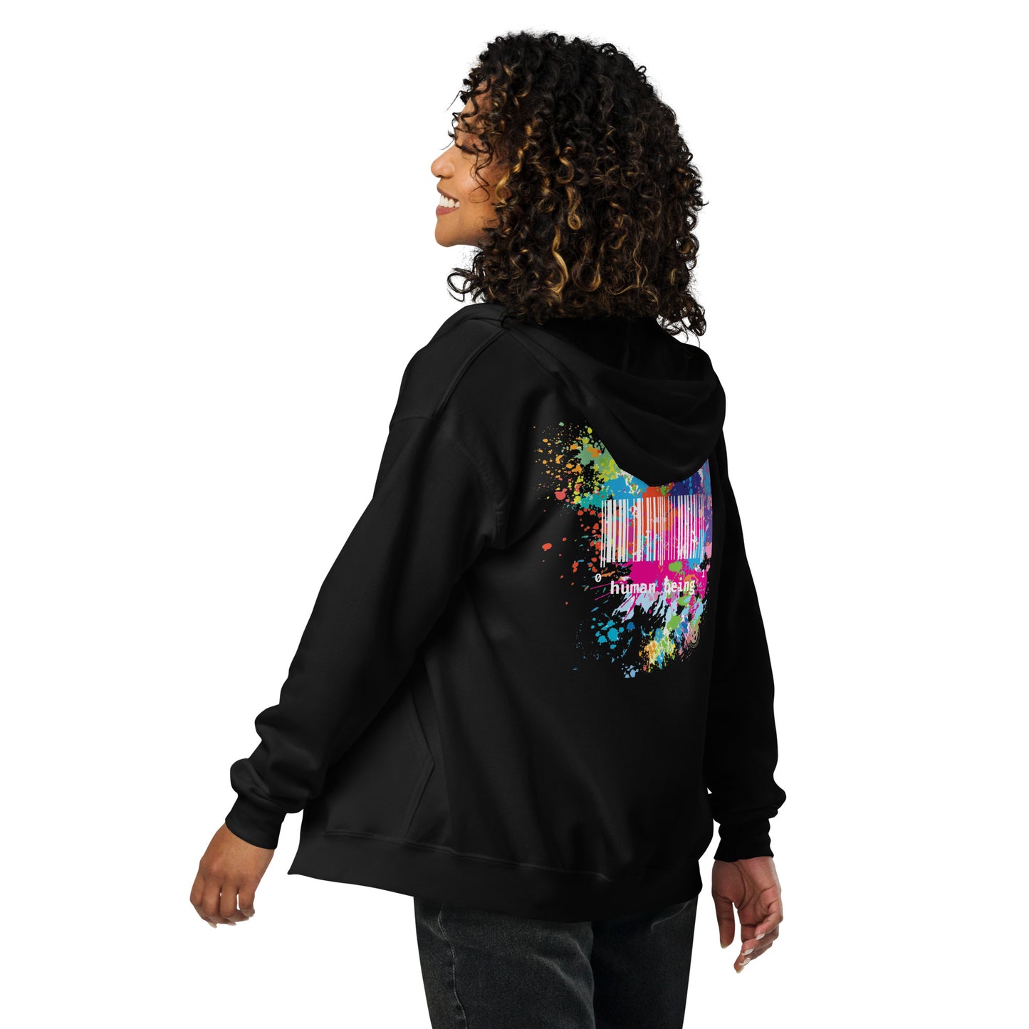 Human Being Front Label - Fuschia Paint Splatter Unisex Heavy Blend Zip Front Hoodie