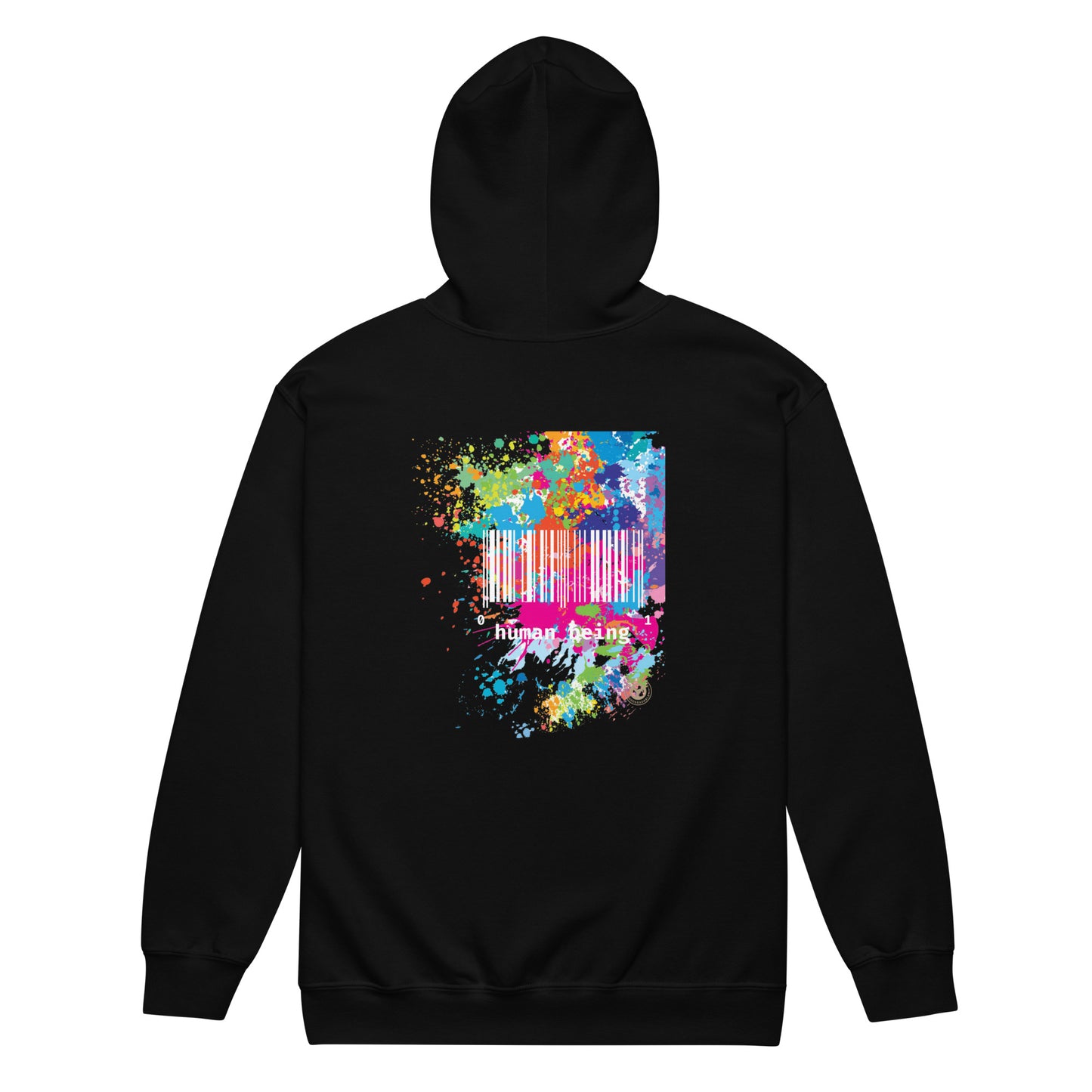 Human Being Front Label - Fuschia Paint Splatter Unisex Heavy Blend Zip Front Hoodie