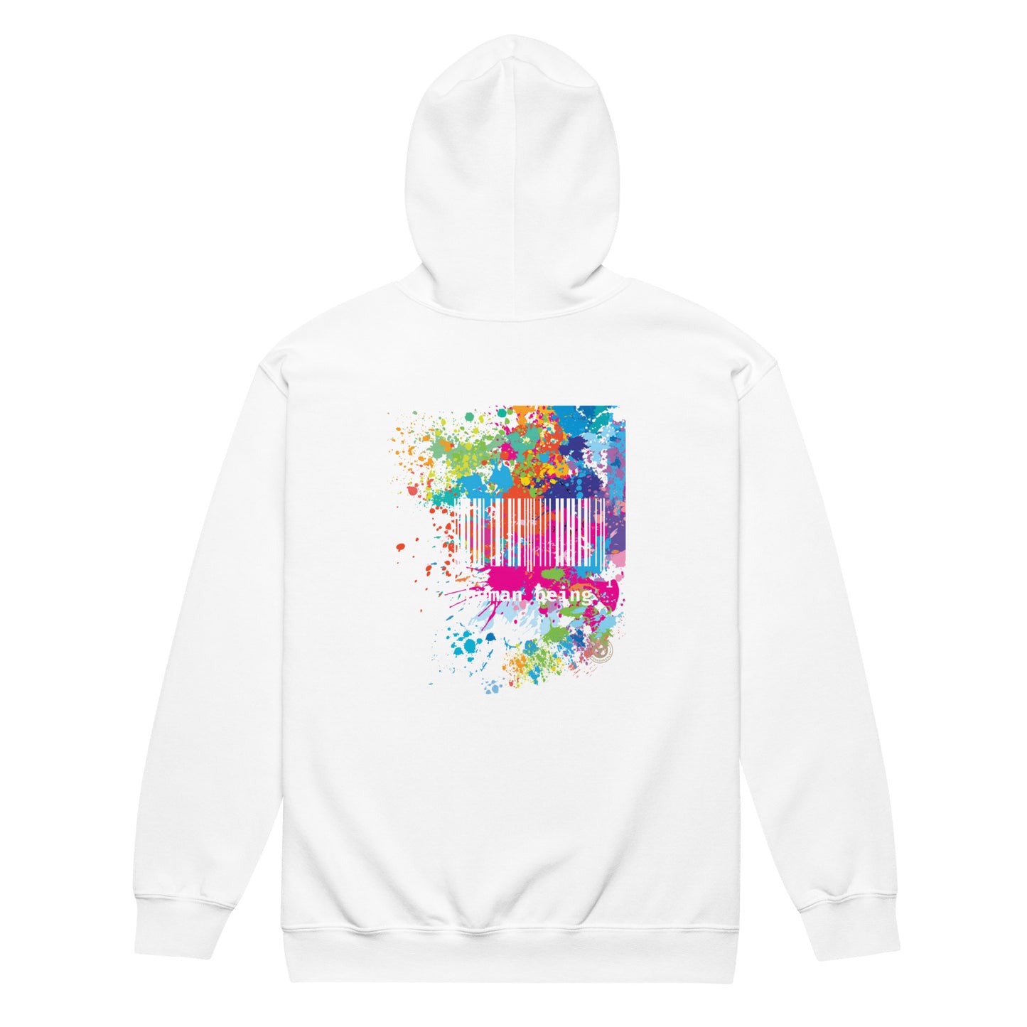 Human Being Front Label - Fuschia Paint Splatter Unisex Heavy Blend Zip Front Hoodie