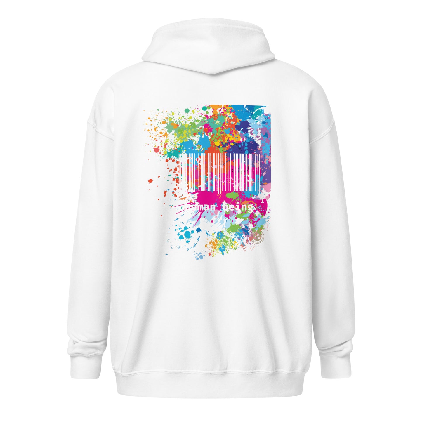 Human Being Front Label - Fuschia Paint Splatter Unisex Heavy Blend Zip Front Hoodie