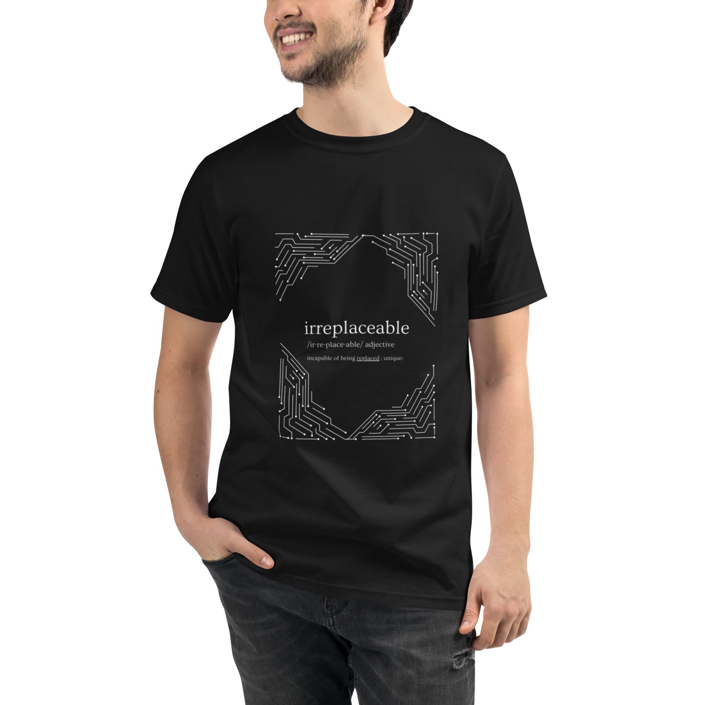 Irreplaceable "Tech" Human Being Unisex Organic Tee