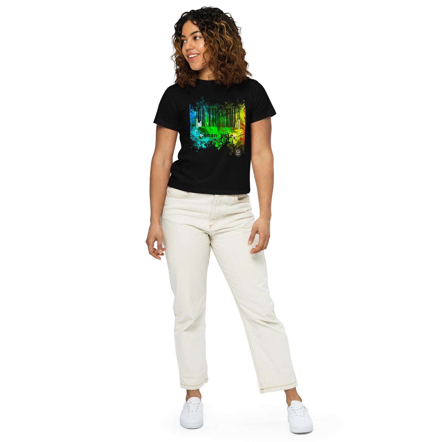 Women's Human Being UPC Paint Splatter High Waisted Tee