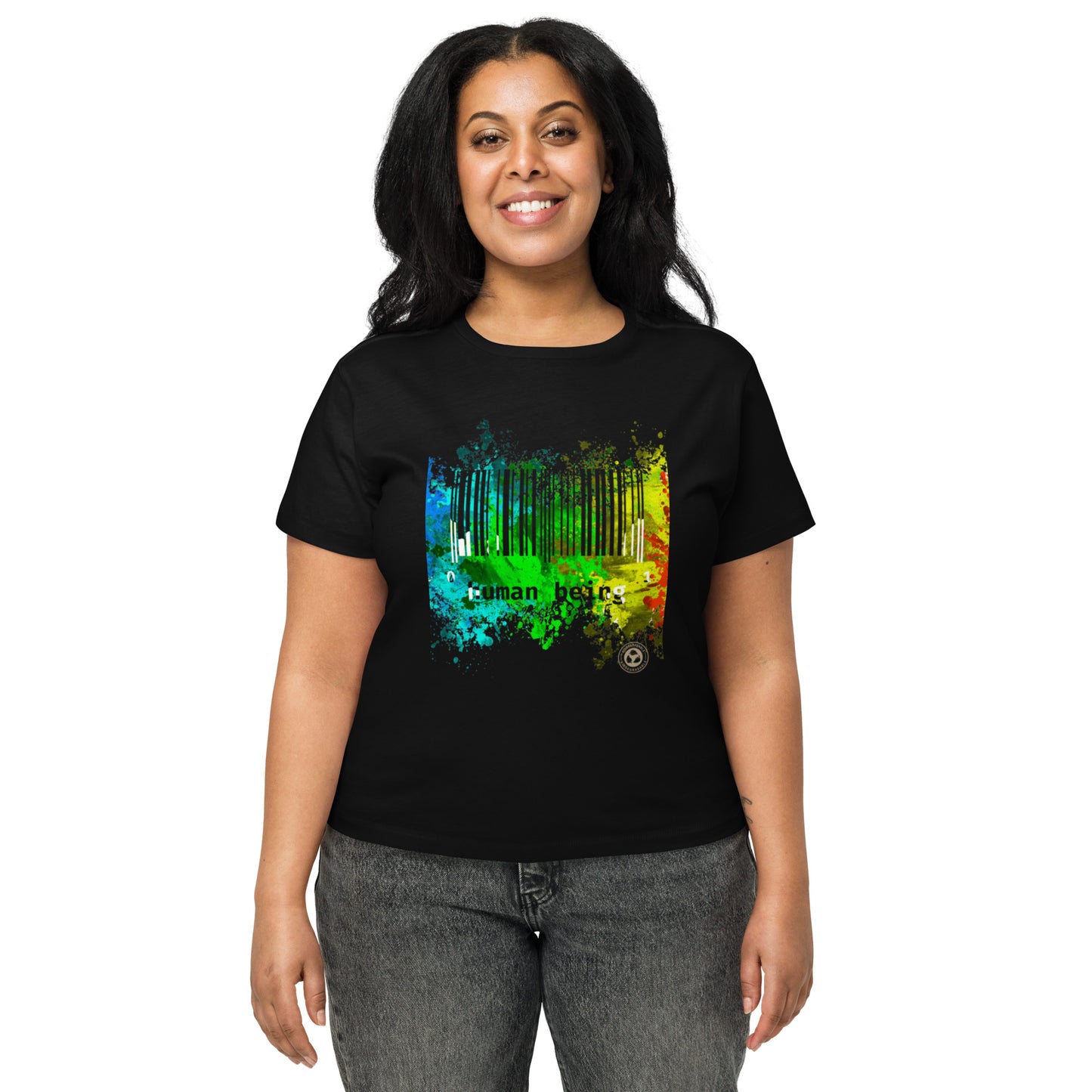 Women's Human Being UPC Paint Splatter High Waisted Tee