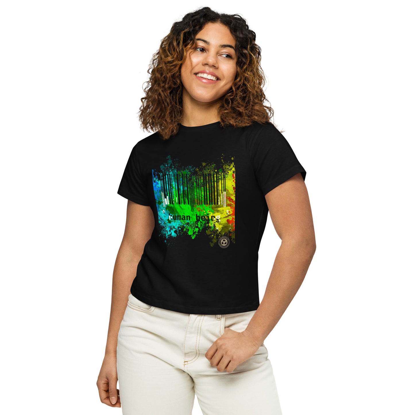 Women's Human Being UPC Paint Splatter High Waisted Tee