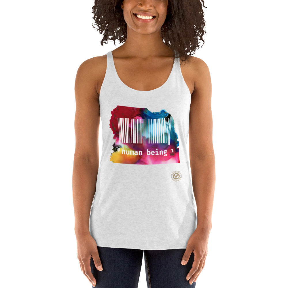 Human Being UPC in Color Women's Racerback Tank