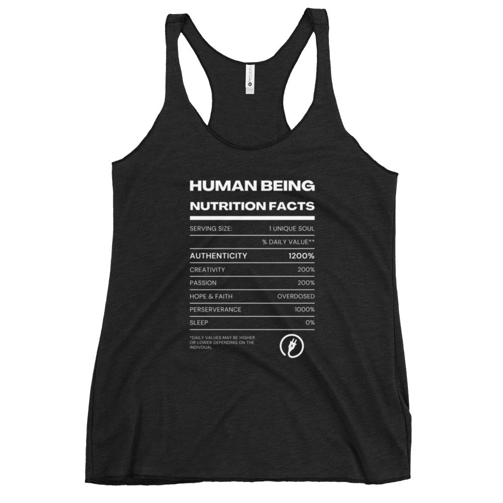 Human Being Nutrition Facts Women's Racerback Tank