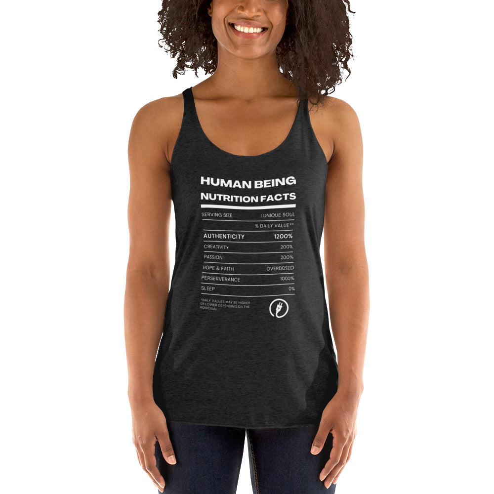 Human Being Nutrition Facts Women's Racerback Tank