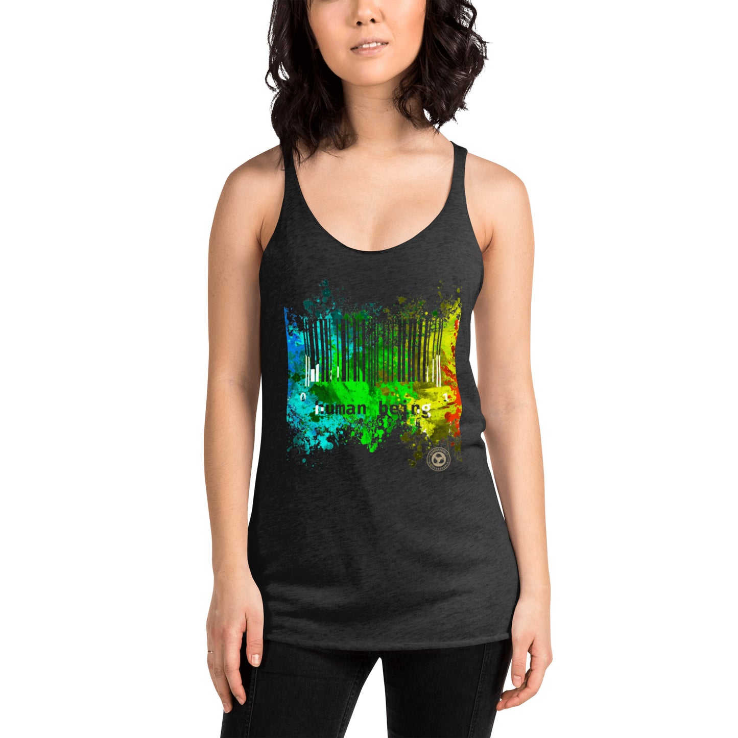 Women's Human Being UPC Paint Splatter Racerback Tank