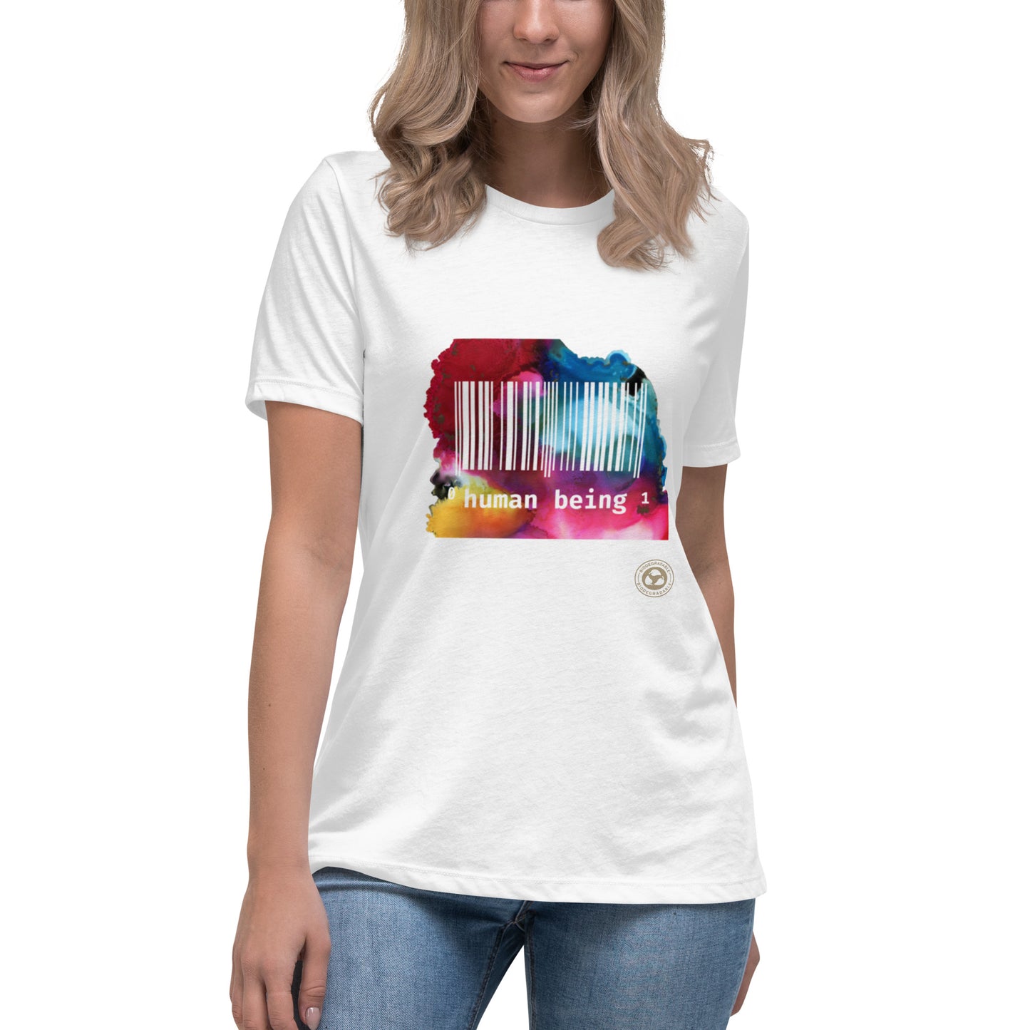 Human Being UPC in Color Women's Relaxed T-Shirt