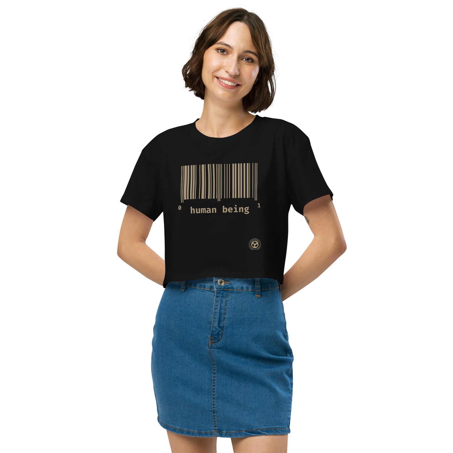 Human Being UPC Code Organic Women’s Crop Top - Gold