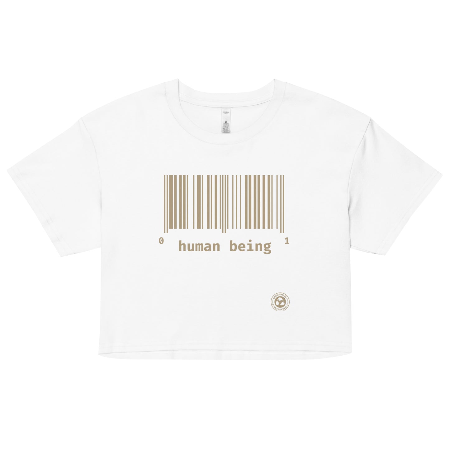 Human Being UPC Code Organic Women’s Crop Top - Gold